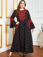 siskakia plus size embroidery maxi dress for women fall 2021 elegant polka dot long sleeve loose muslim arabic dubai clothes