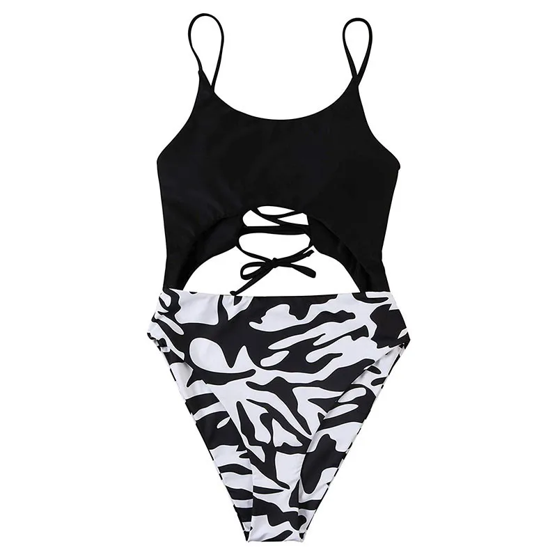 Леопардовый лоскутный женский сексуальный купальный костюм с высокой талией