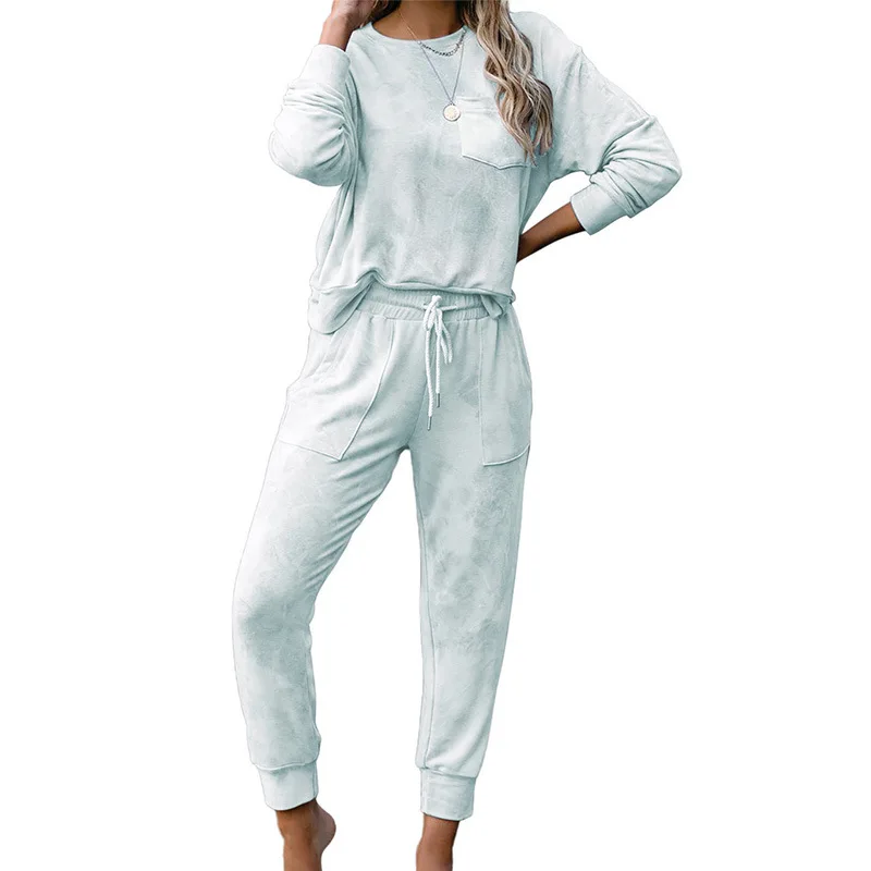 

2020 Tie-dye style Two Pieces suit Sets women long Sleeve warm home Wear Fashion Outfit autumn winter Top and pants Set