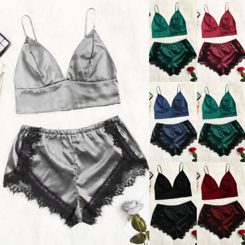 Женская шелковая атласная пижама ночные топы одежда для сна шорты комплект