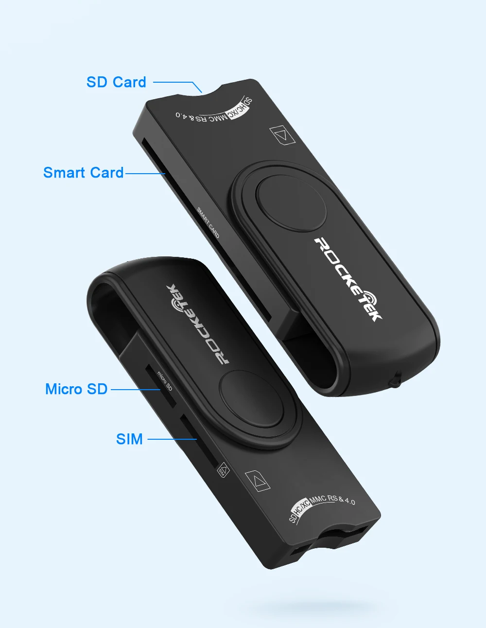 Rocketek USB 3,0 2,0 мульти смарт-кард-ридер SD/TF micro SD память, ID, банковские карты, sim cloner разъем адаптера компьютера ПК