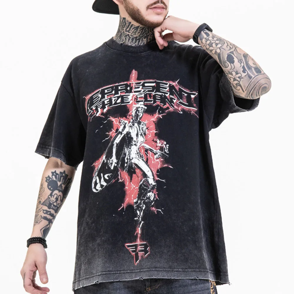

2021 Summer T-shirt Western Style Fashion Designer Hipster Popular Thin Simple Loose Casual Printing Round Neck Summer