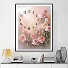 Полноформатнаякруглая Алмазная 5D картина с изображением часов розы, мозаичная картина стразы, алмазная вышивка, цветы, украшение для дома FG1698
