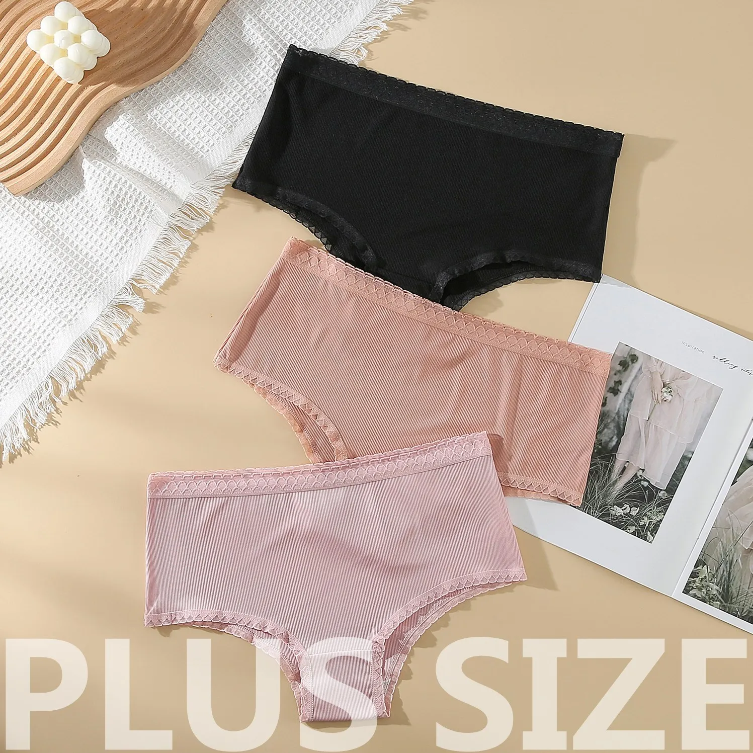 

XL-4XL Ouma Plus Size Ladies Lace Panties Set Pure Color Lace Underwear Soft High Waist Women's Briefs Sexy Lingerie Intimate