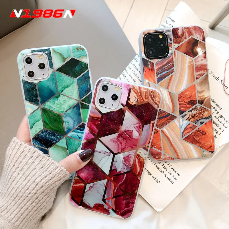 N1986N для iPhone 11 Pro X XR XS Max 6 6s 7 8 Plus чехол для телефона Роскошные геометрические сплайсы мрамор гальванические блестящие IMD Для iPhone X