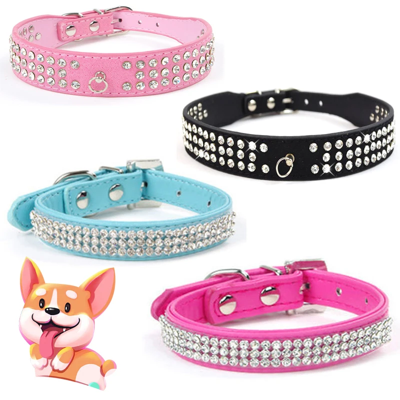Блестящие стразы ошейники для щенков Регулируемый ошейник из искусственной кожи