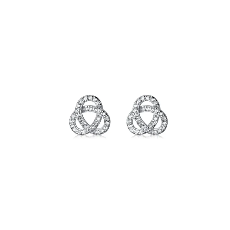 

100% Real 925 Sterling Silver Hollow Knot Stud Earrings Cute Micro-paved Geometric Dainty Studs Jewelry for Women Girls