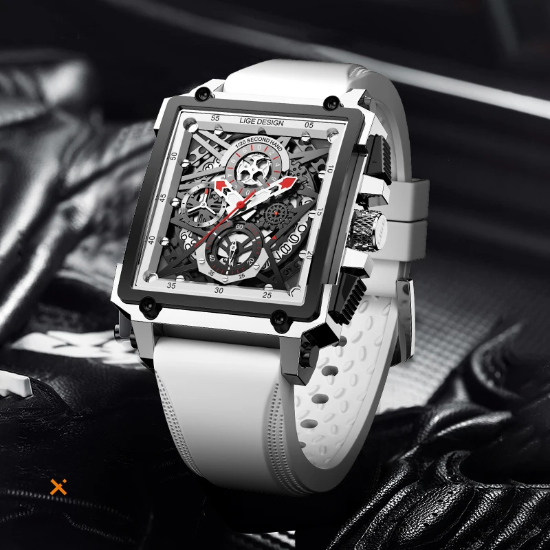 

2021 Waterproof Mens Watches LIGE Top Brand Luxury Silicone Quartz Square Watch Men Date Sport Clock Males Relogio Masculino+Box