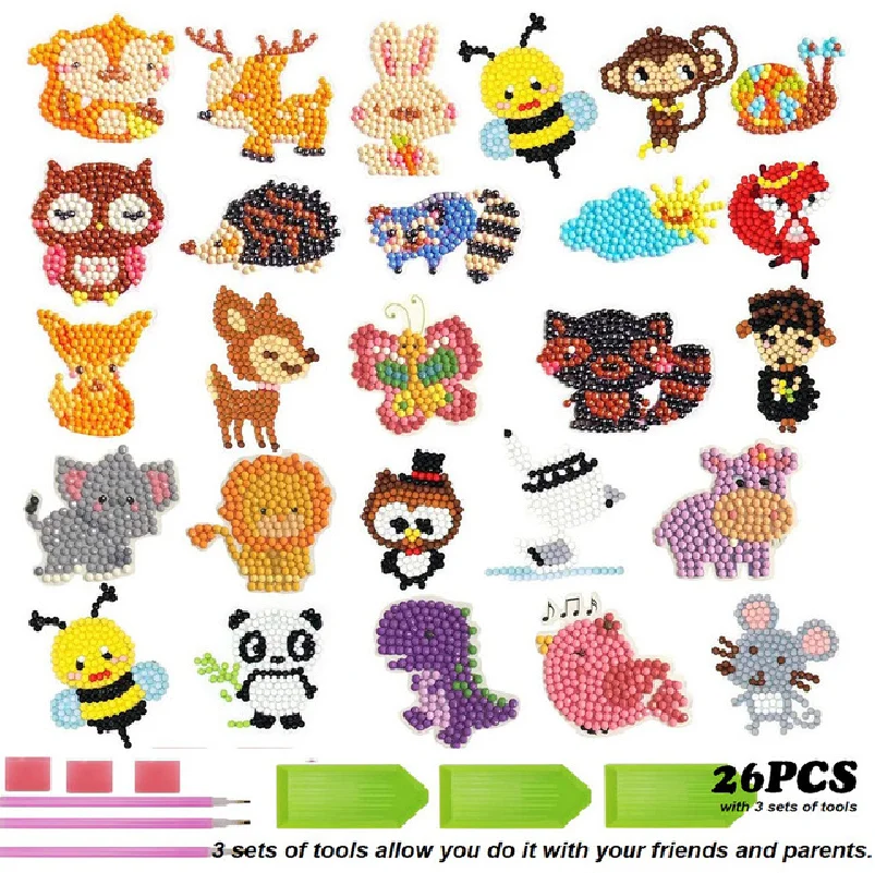 26Pcs Diamond Painting Kits 5D DIY Animal Diamond Dotz Kits Paint by Numbers Handmade Sticker Arts and Crafts for Children