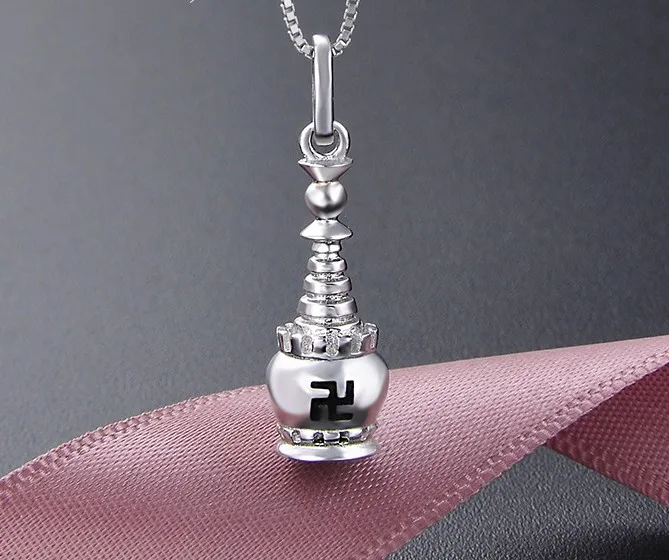

New s925 silver necklace female Buddha series pagoda pendant