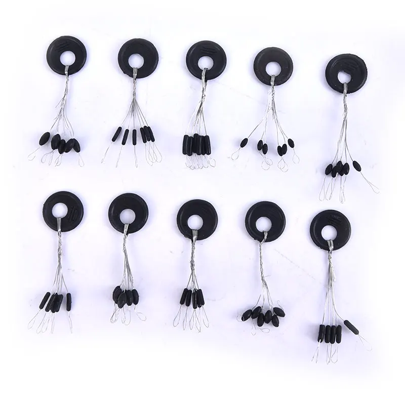 

10Pcs 6 In 1 Size XS-L Black Rubber Stopper Fishing Bobber Float Space Bean Stopper Folat Line Stoppers Bobber Stops