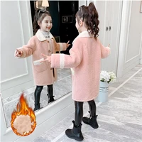 girls kids coat jacket overcoat 2021 vintage warm plus thicken velvet winter top lambswool school cardigan childrens clothing