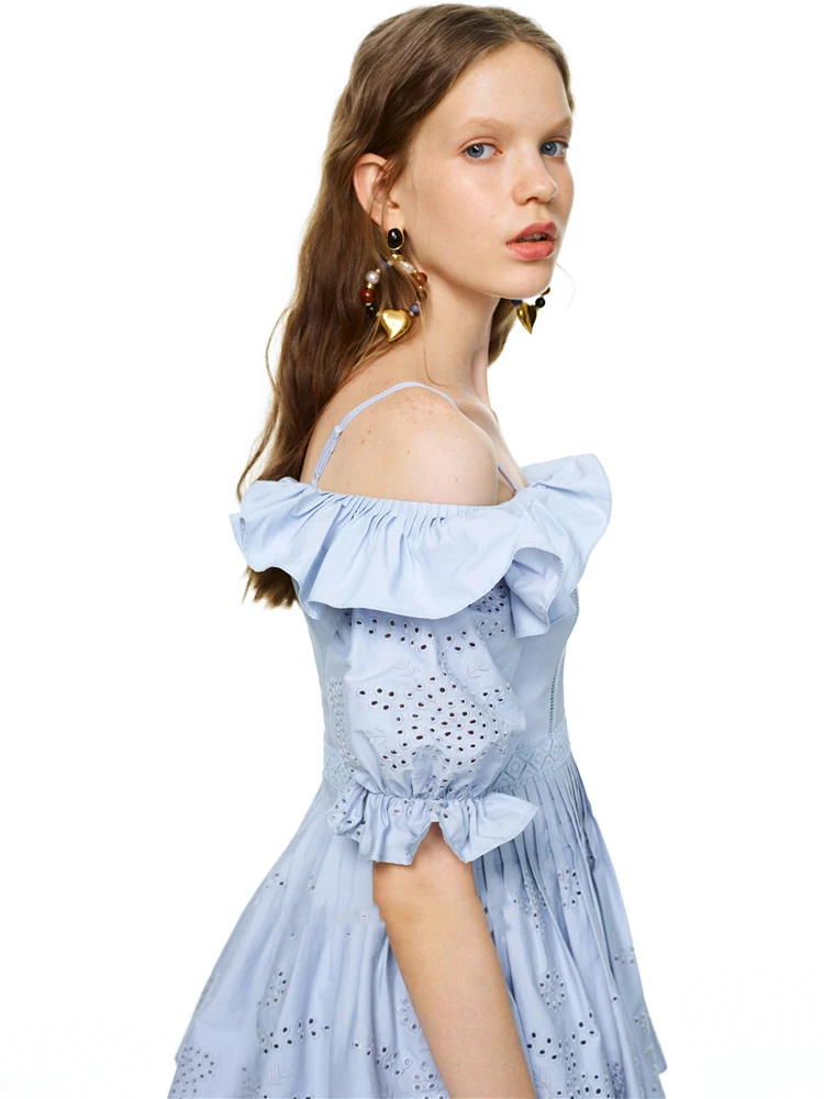 

Shipping tight-fitting hollow women's summer suspenders sexy dress 2020 women's summer ruffled fashion pleated temperament dress