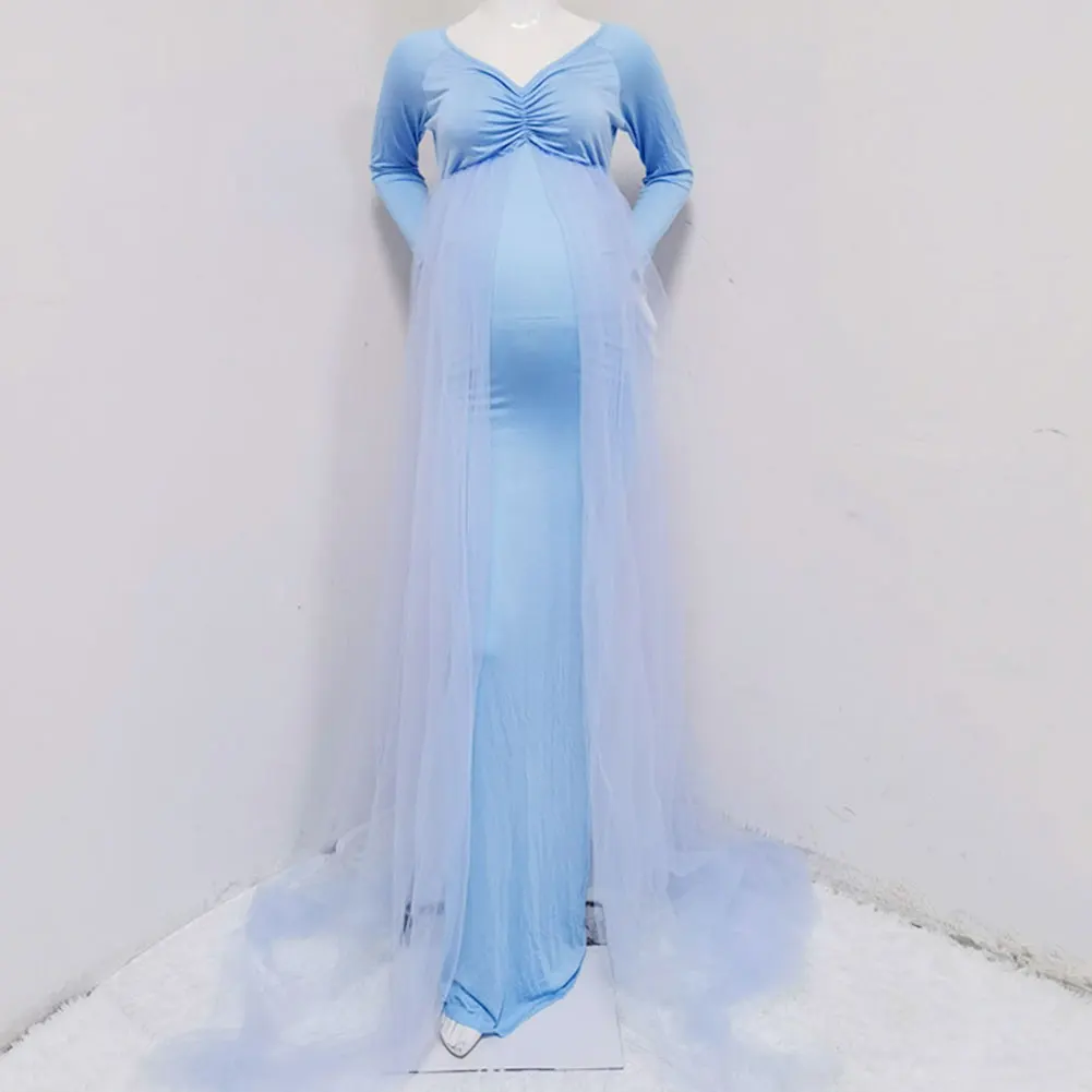 

Maternity Dress Women Lace Long Sleeve Photography Dress Chiffon Dress Mopping Long Skirt Strapless Lace Dress Fancy Photo 2021