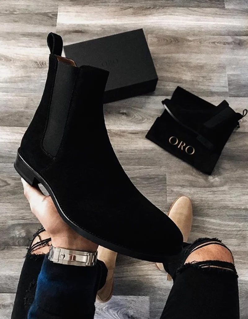 

2021 Four Seasons Black Classic All-match Suede Chelsea Trend Fashion Low-heeled Men's Boots Zapatos De Seguridad Hombre HL099