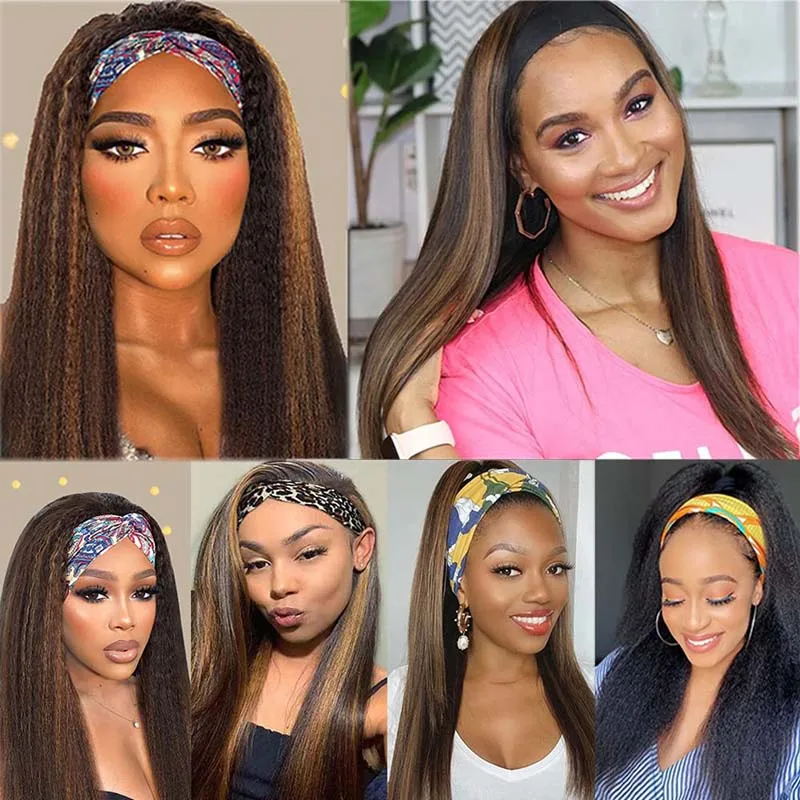 

Afro Headband Wig Natural Straight Synthetic Wigs with Headband Brazilian Full Machine Made Wig for Black Women