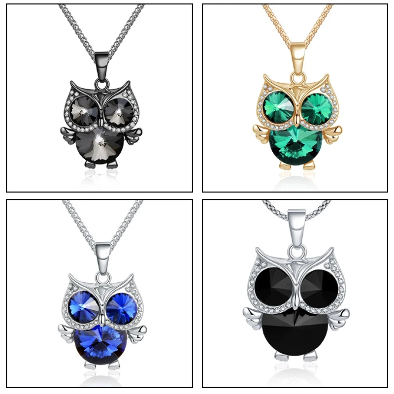 Высокое качество 4 цвета милое Австрийское Хрустальное колье сова кулон длинный