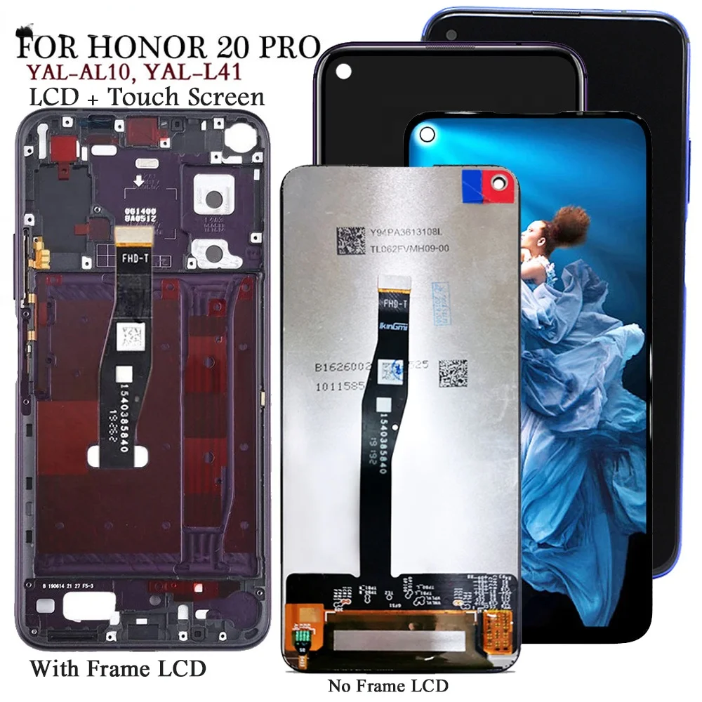 

Дисплей для Huawei Honor 20 Pro AL10,L41, ЖК-дисплей, мультисенсорный экран, замена протестированного телефона, ЖК-экран с дигитайзером