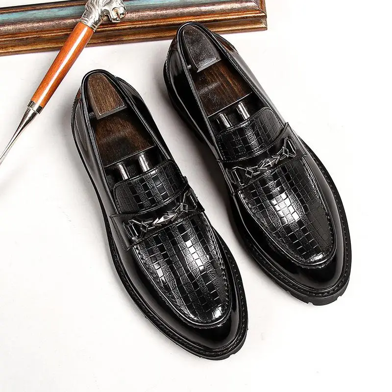 

Genuine Leather Mens Dress Shoes Oxfords Business Office Pointed Black Wine Red Slide On Men's Formal Shoes Wedding Shoes