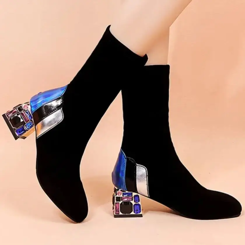 Пикантные Женские Сапоги выше колена со вставками из Стразы квадратный на