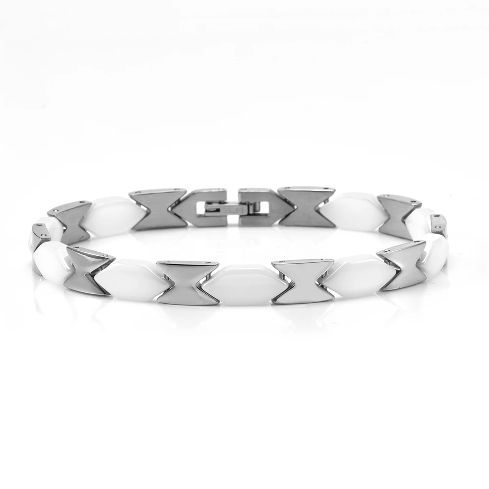 

SDA Women Health Energy Ceramics Bracelet White Twisted Magnetic Bangle Stainless Steel Power Therapy Magnet