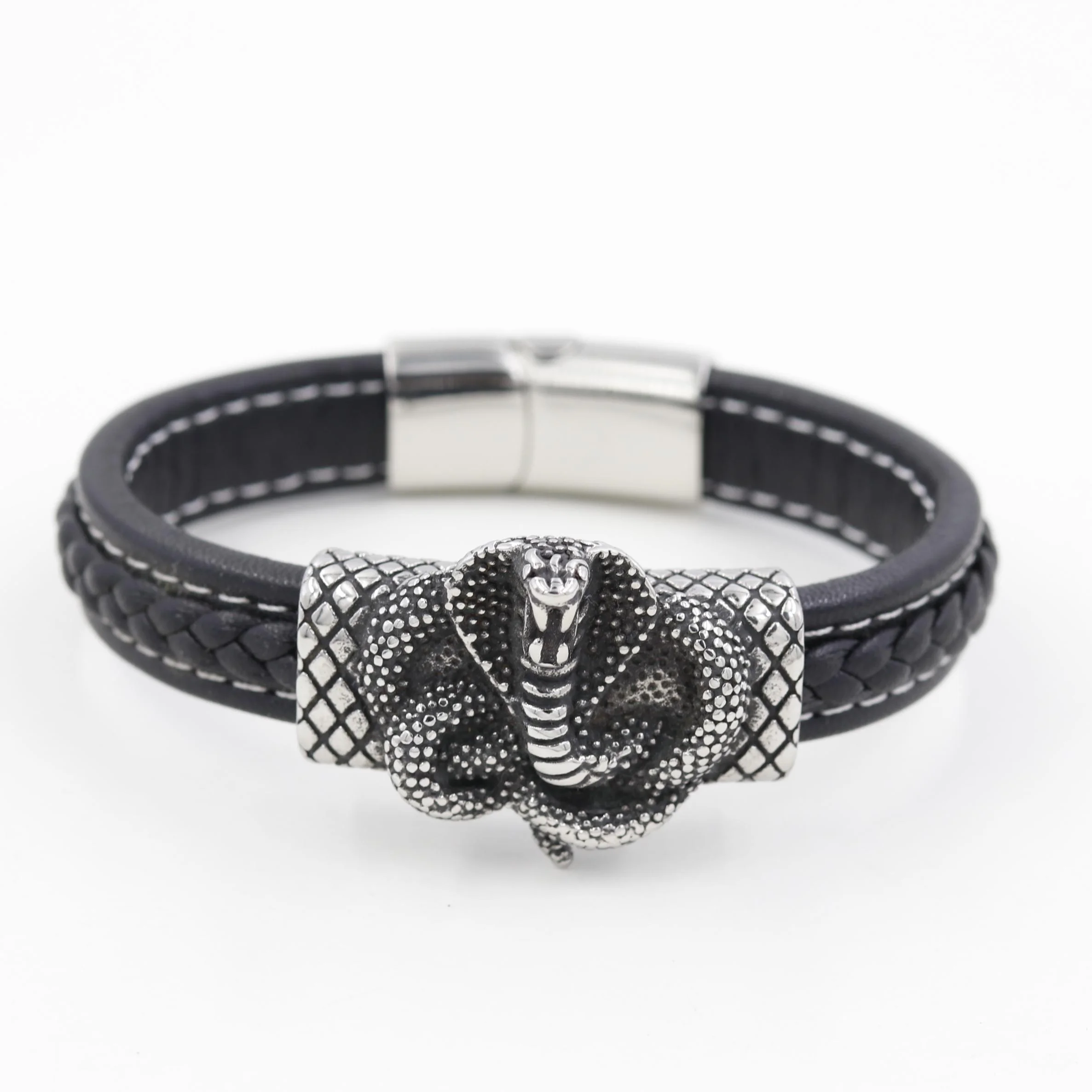 

Punk Men Jewelry Black/Brown Braided Leather Bracelet Stainless Steel Magnetic Clasp Fashion Bangles Gift 19.5/21/20.5cm