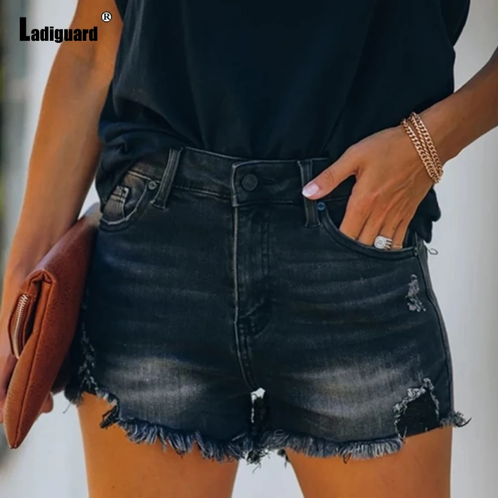 Plus Size 3xl Women Skinny Bottom Stand Pocket Denim Shorts Vintage Ripped Shredded Short Jeans Ladies Summer Casual Hotpants