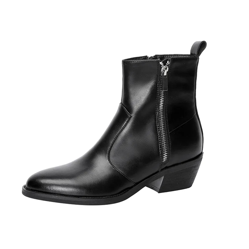 

ANNYMOLI Pointed Toe Woman Boots Real Leather Ankle Boots Genuine Wool High Heel Short Boots Zip Thick Heel Ladies Shoes Size 42