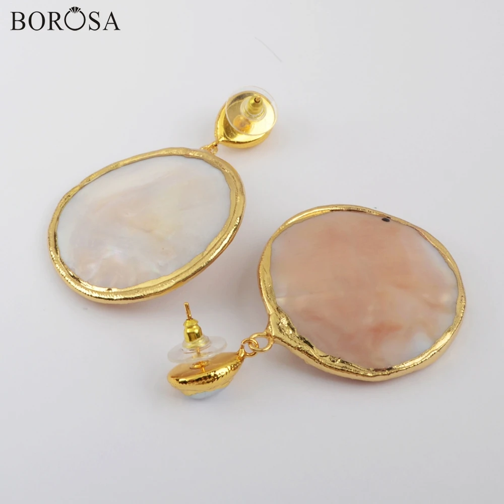 BOROSA Mother of жемчужной сережкой, 3/5 пар в комплекте; золотистые; круглый натуральный жемчуг серьги в виде капель с пресноводный жемчуг свободная форма Для женщин ювелирные изделия G1901-E