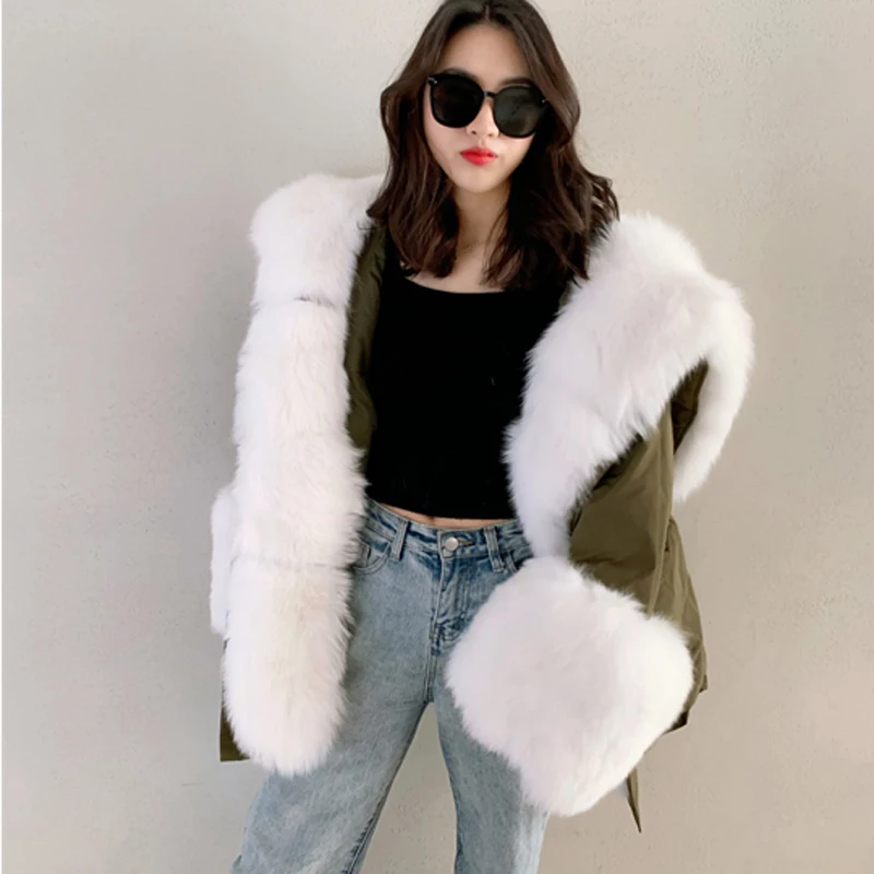 Роскошная женская меховая одежда на утином пуху енота куртки средней длины с