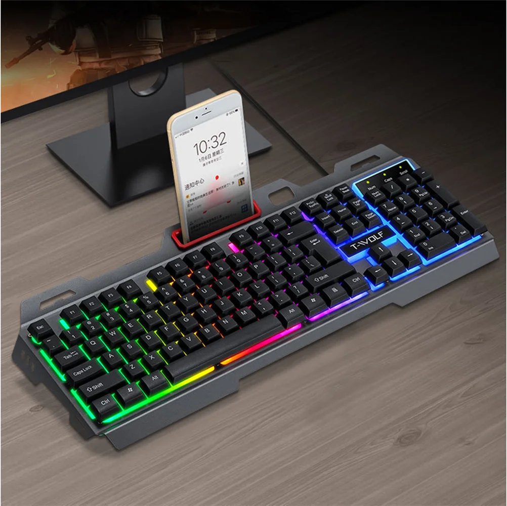 Enlarge USB Gaming Keyboard Backlit RGB LED Hybrid Backlit USB 104 Key Wired Keyboard Suitable For Gaming PC Laptop Office