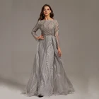 UZN великолепное ТРАПЕЦИЕВИДНОЕ кружевное платье с бисером для выпускного вечера платье с глубоким вырезом с длинными рукавами женское вечернее платье 2022 Robe de bal