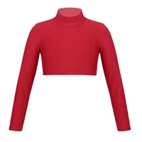 kids girls cropped t shirt tops solid color long sleeves crop top for ballet dance gymanstics stage performance workout clothes