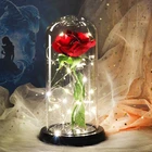 Романтический подарок консервированная Роза Красавица и Чудовище Роза в стеклянном куполе светодиодная подсветка вечная роза красная роза Белль консервированная Роза