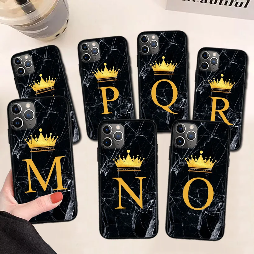 

Letter 26 Crown Custom M Black Phone Case For Apple iPhone 11 13 Pro Max 12 Mini X XS XR 7 Plus 6 6S 8 + SE 5S Pattern Cover