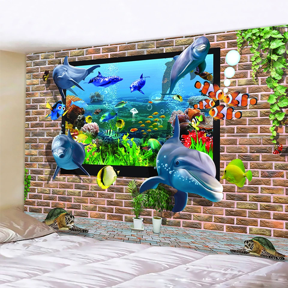 Дельфин рыба клоун подводный мир красивый фотоковер настенная ткань украшение