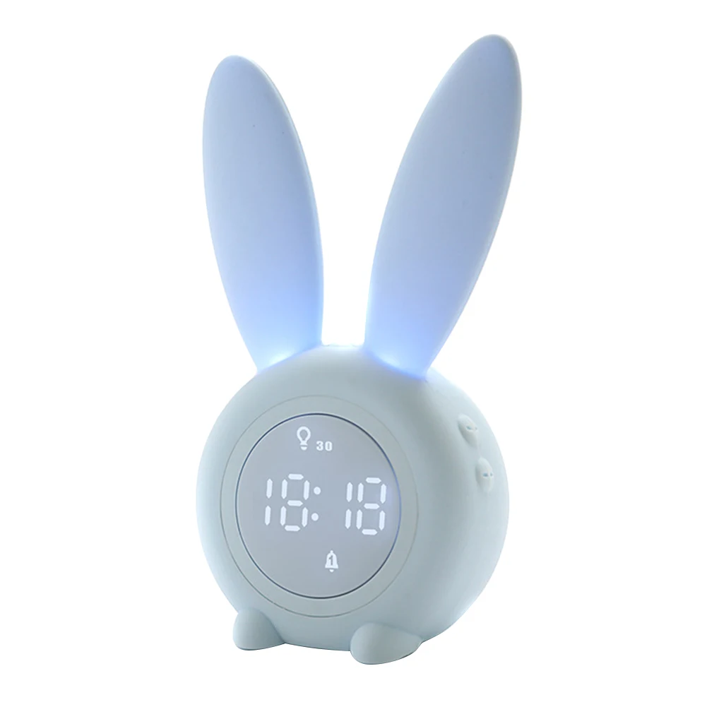 

High Cute Rabbit Timer Alarm Clock Sound And Light Control Night Light Temperature Calendar Rechargeable For Children Gift UEJ