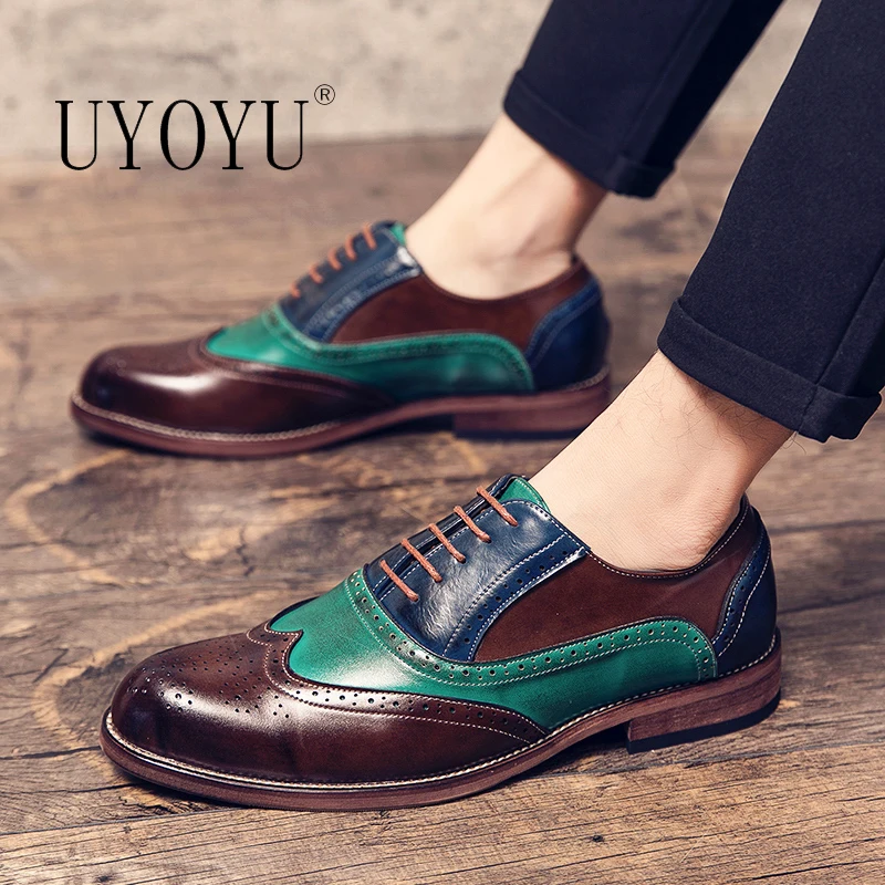 

UYOYU Luxury Brand Patent Leather 38~48 Brogue Italy Men's Business Classic Modern Formal Oxford Wingtip Lace Up Dress Shoes