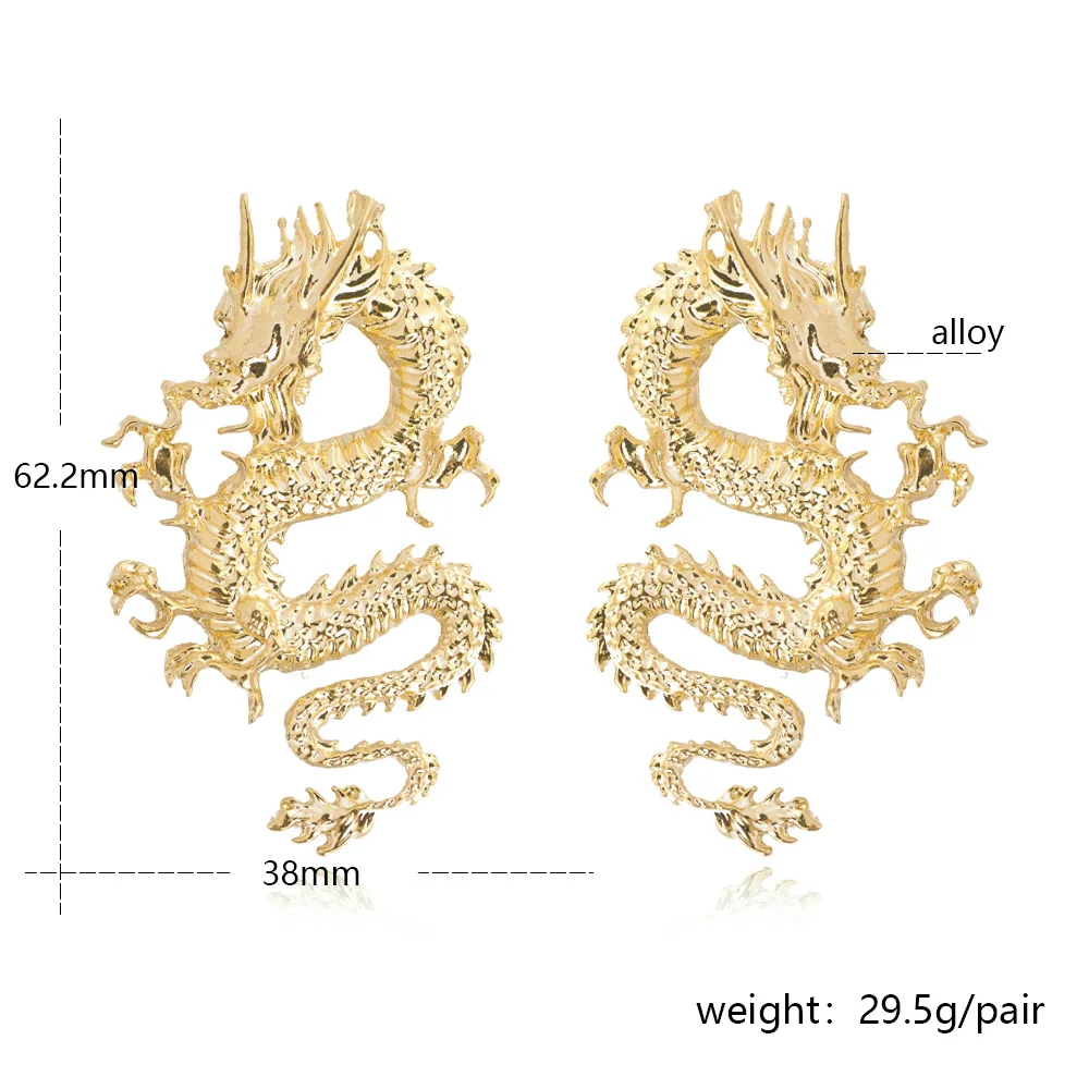 

Chinese Style Punk Twist Dragon Earring Cool Gold Color Metal Personality Pendant Unique Animal Drop Earring Party Jewelry Gift