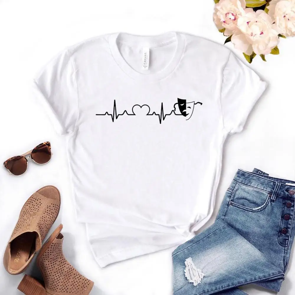 Драма &quotкардиограмма сердца печати женская футболка хлопок свободный покрой