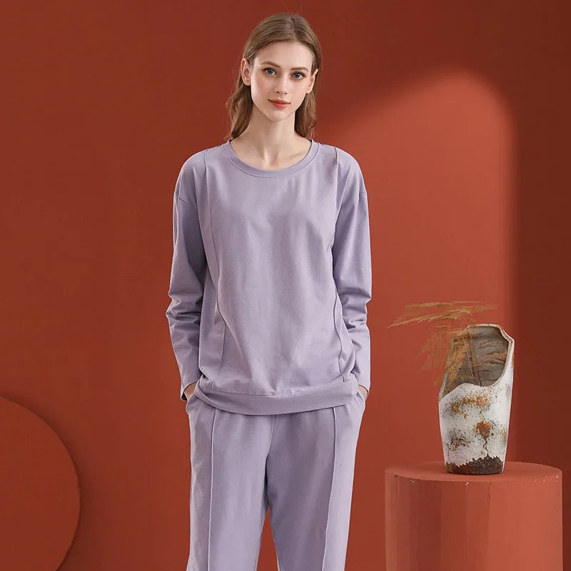 Утолщенная Женская Хлопковая пижама с длинным рукавом осенняя новинка Женский