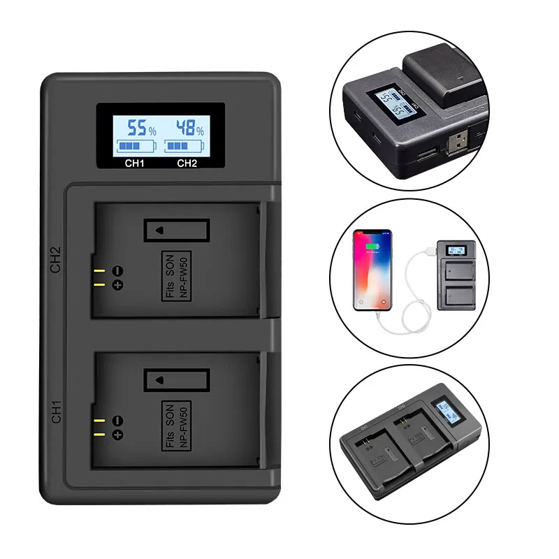 

PUENDI NP-FW50 Camera Battery Charger for Sony A6000, A6500, A6300, ZV-E10 A7II, A7RII, A7SII, A7S, A7S2, A7R, A7R2, A5100, RX10