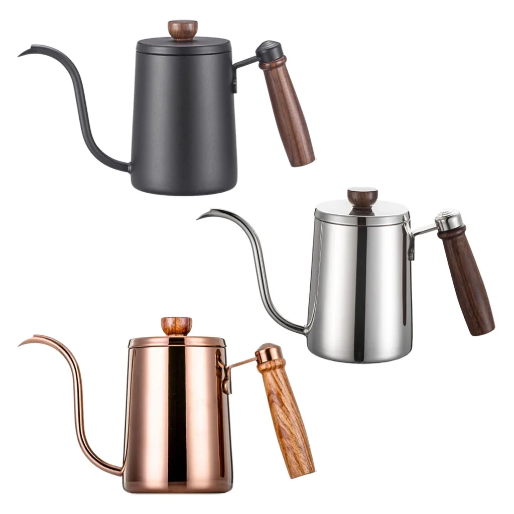 

600ml Stainless Steel Coffee Pot Gooseneck Gooseneck Spout Hand Drip Kettle Wooden Handle Anti-scalding Flow Spout for Home