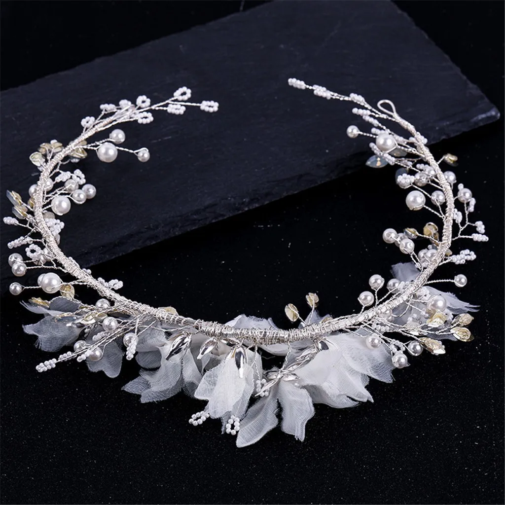 Женская жемчужная цветочная повязка для волос свадебные аксессуары головной