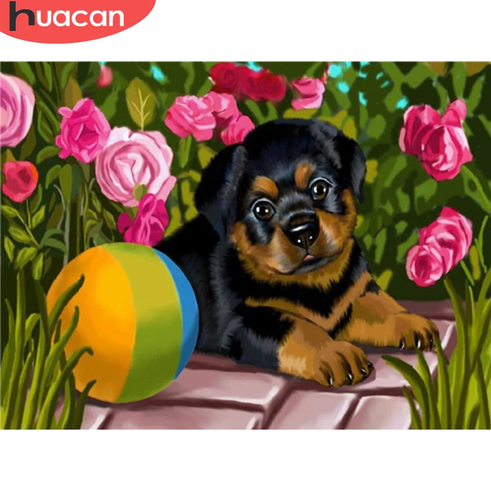 

HUACAN Diamond Painting Dog Full Square Round Drill 5D DIY Diamond Embroidery Animal Mosaic Kits Art Needlework Home Decoration