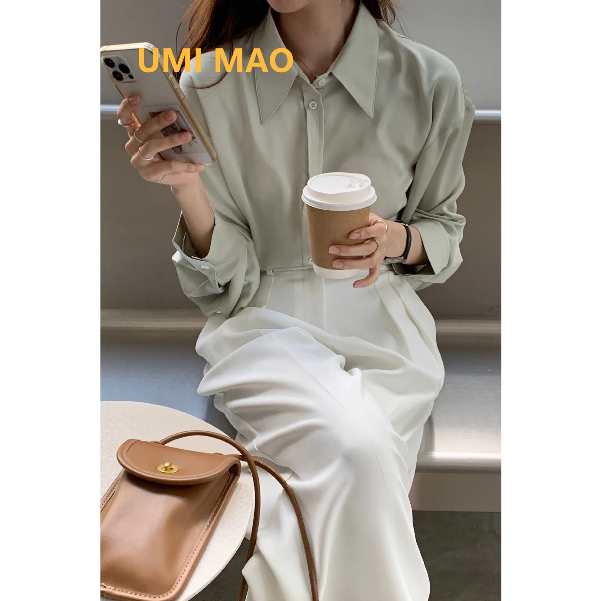 

UMI MAO 2021 Autumn New Korean Version Wild Temperament Loose Lapel Solid Color Shirt Casual Top Women Fashion Tops