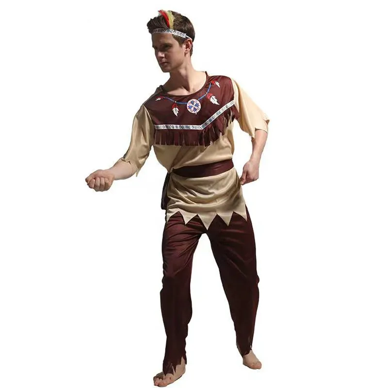 Мужские костюмы индейцев на Хэллоуин для взрослых примитивный дикий воин