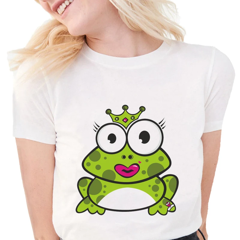 Футболка женская с забавным принтом лягушки и принца милая мягкая рубашка губ