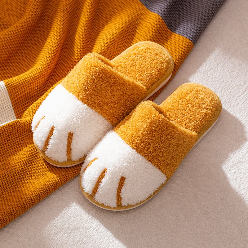 

Winter Indoor Women Cotton Slippers Cute Cartoon Cat Paw Men Ladies Lovers Slides Comfortable Warm Soft Furry Pink Female Shoes