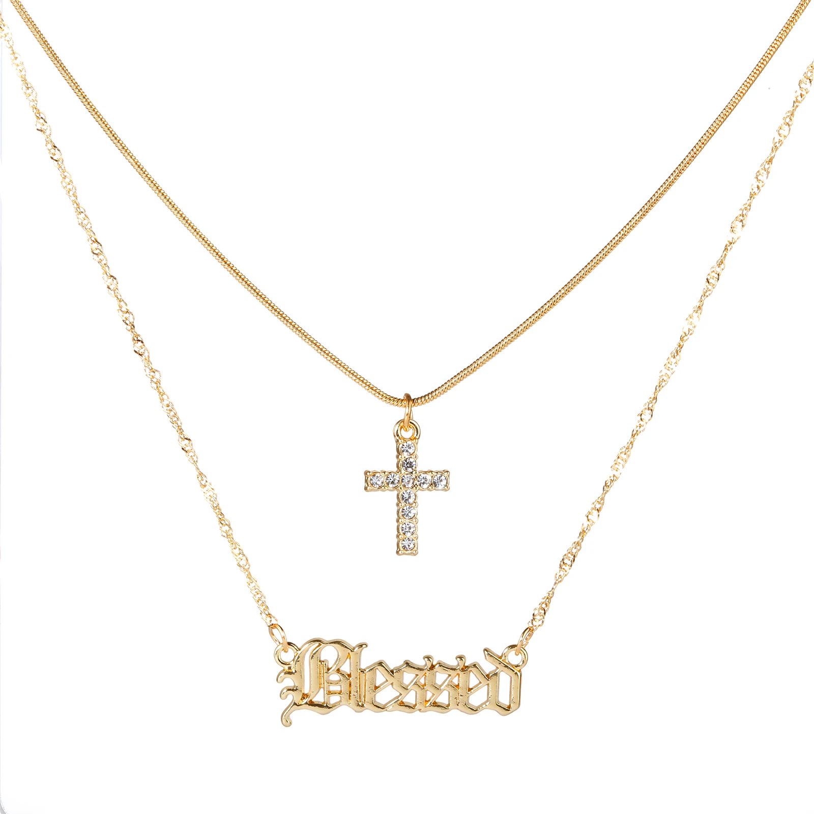 Винтажное готическое ожерелье с подвеской в виде креста кристаллами золотого